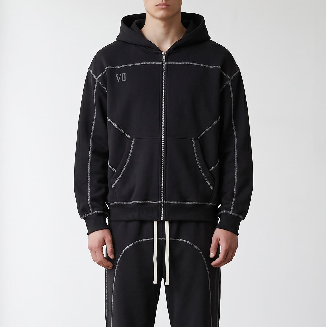 Contrast-Stitched Hoodie