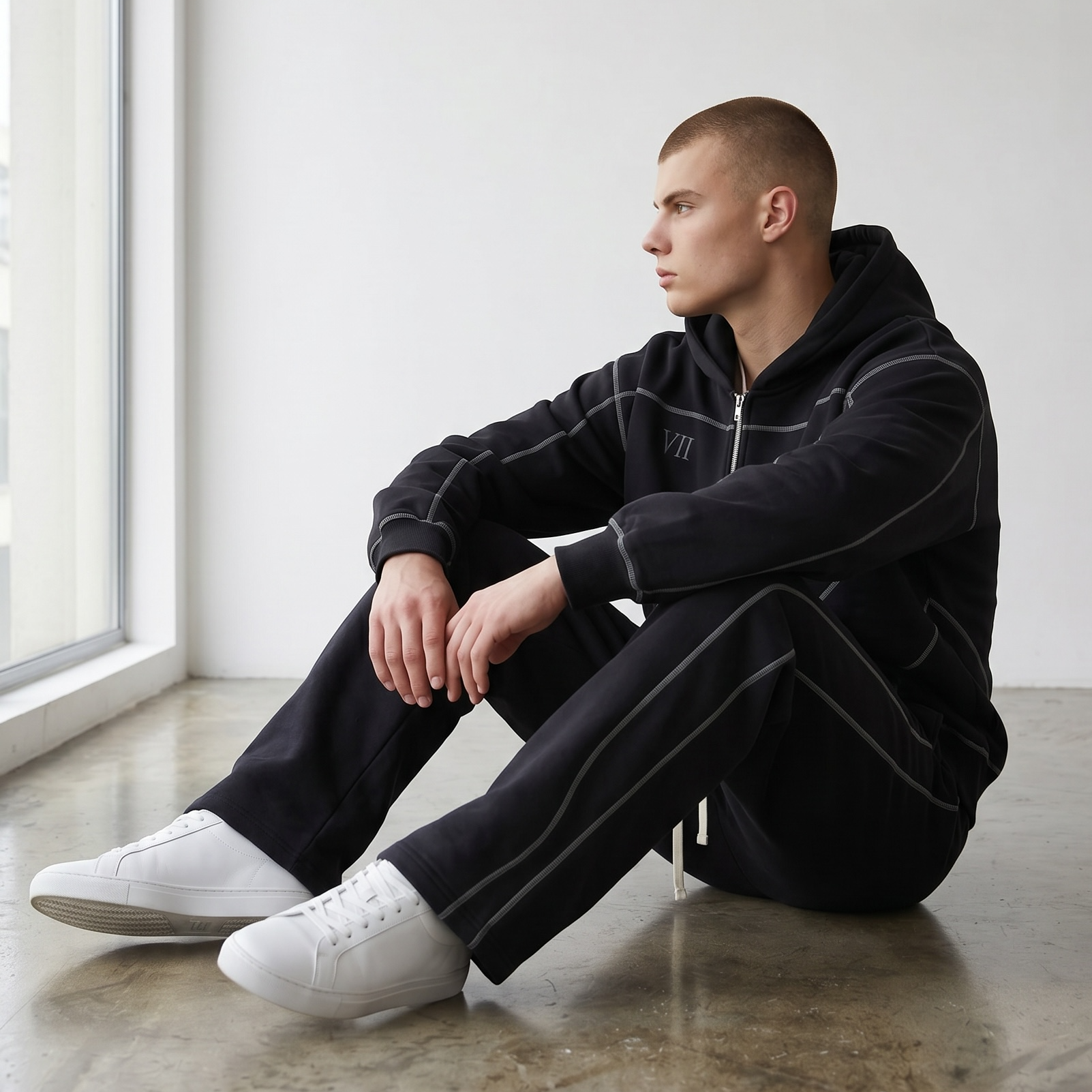 Contrast-Stitched Hoodie